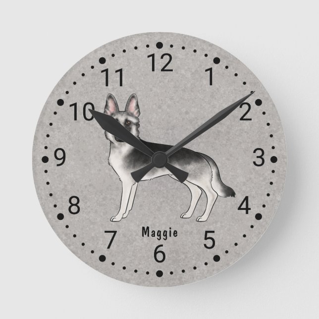 Redondo Mediano Perro Pastor Alemán Silver Sable Reloj Numerado (Anverso)