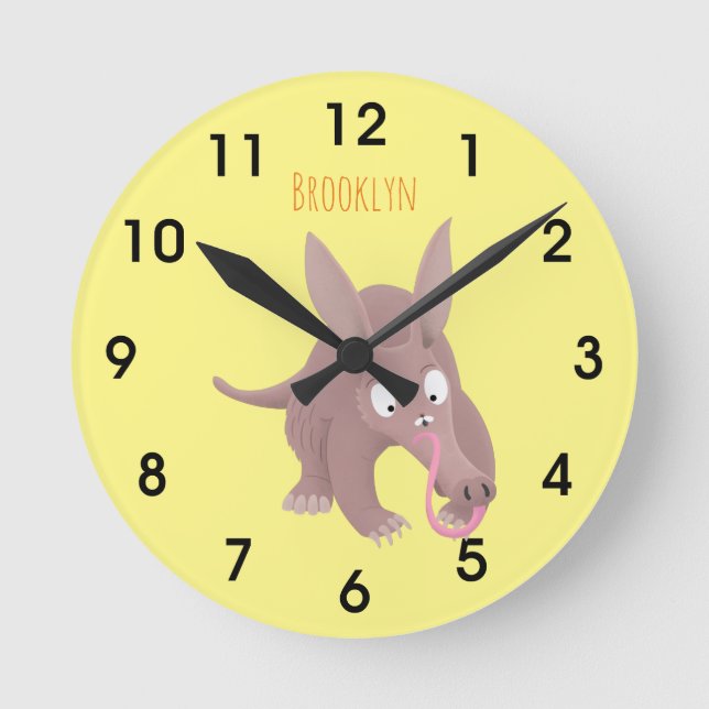 Redondo Mediano Personalizado de aardvark divertido lindo reloj (Anverso)