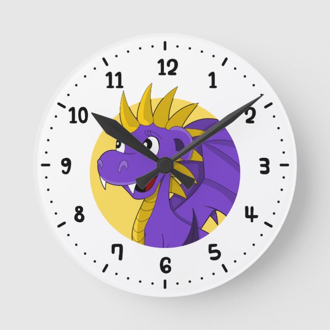 Redondo Mediano Personalizado de dragón morado reloj (Anverso)