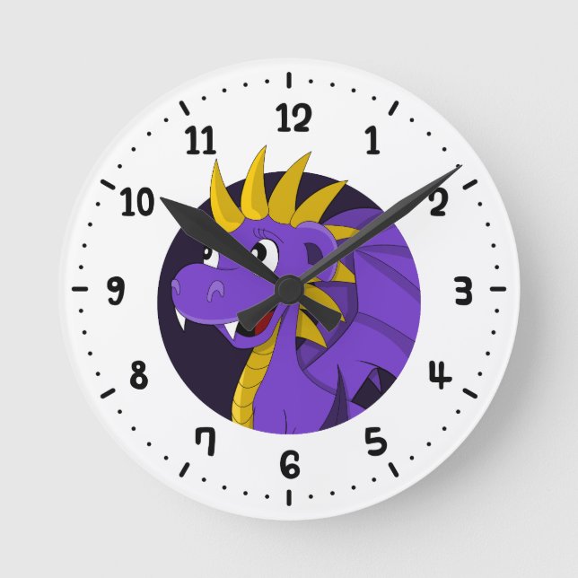 Redondo Mediano Personalizado de dragón morado reloj (Anverso)