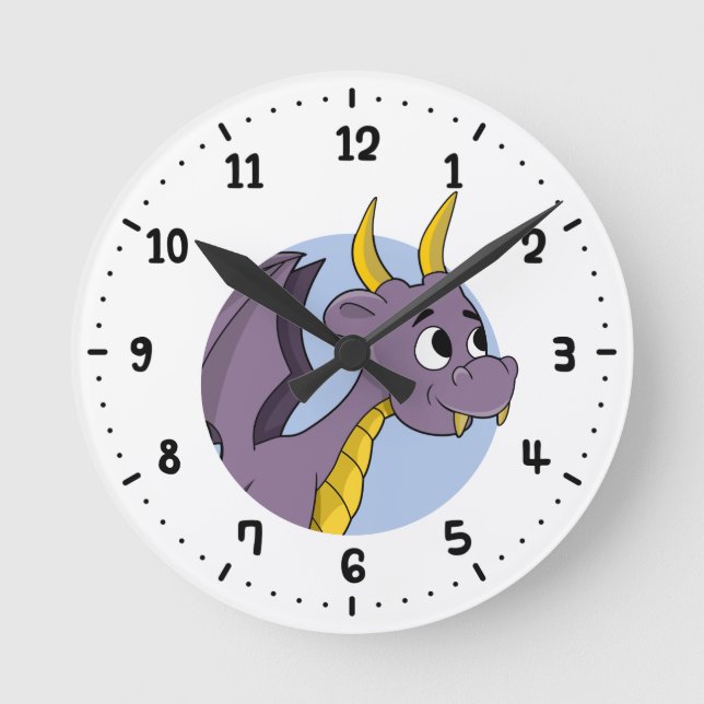 Redondo Mediano Personalizado de dragón morado reloj (Anverso)