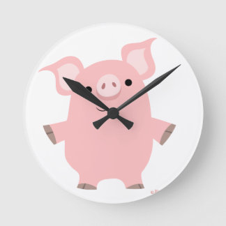 Redondo Mediano Personalizado lindo levantando reloj de cerdo