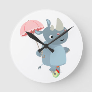 Redondo Mediano Personalizado Rhino con paraguas en el reloj de pa