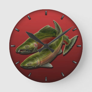 Redondo Mediano Pescador Reloj Coho Salmon Fish Wall Regalos