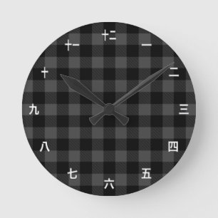 Redondo Mediano Plantilla de reloj kanji, trenzado de búfalo gris 