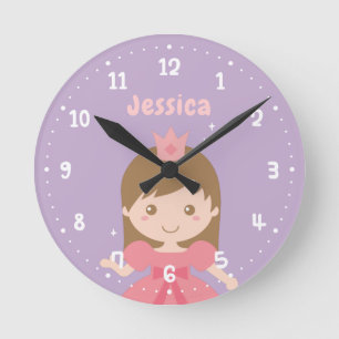 Redondo Mediano Princesa linda en Chicas rosados Reloj decorativo