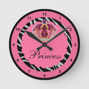 Redondo Mediano Princesa rosada Bling Crown y reloj del estampado