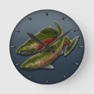 Redondo Mediano Regalos de Reloj de pescadores Coho Salmon Fish Wa