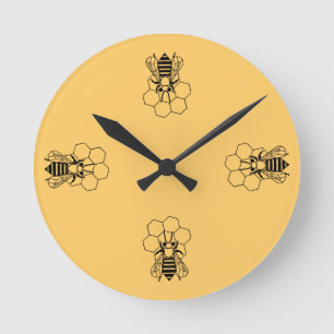 Redondo Mediano Reloj - abeja de la miel en el peine