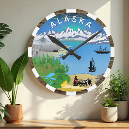 Redondo Mediano Reloj Alaska, bandera, foco, patriótico Alaskan