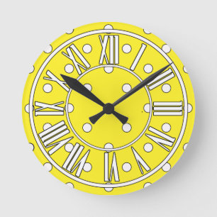 Redondo Mediano Reloj amarillo con los puntos blancos y los