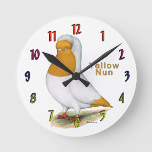 Redondo Mediano Reloj amarillo de la paloma de la monja