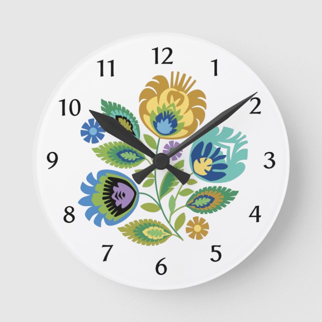 Redondo Mediano Reloj amarillo ocre floral polaco (Anverso)