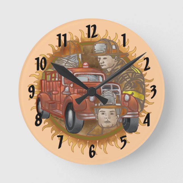 Redondo Mediano Reloj Amigo del Bombero Camión de Bomberos (Anverso)