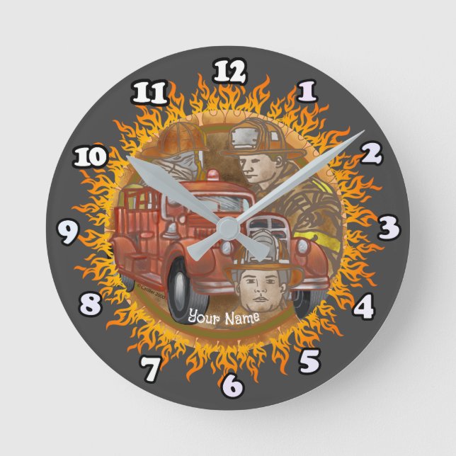 Redondo Mediano Reloj amigo del camión de bomberos (Anverso)