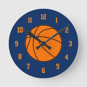 Redondo Mediano Reloj anaranjado y azul del baloncesto