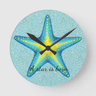 Redondo Mediano Reloj Aqua Turquoise y Starfish amarillo
