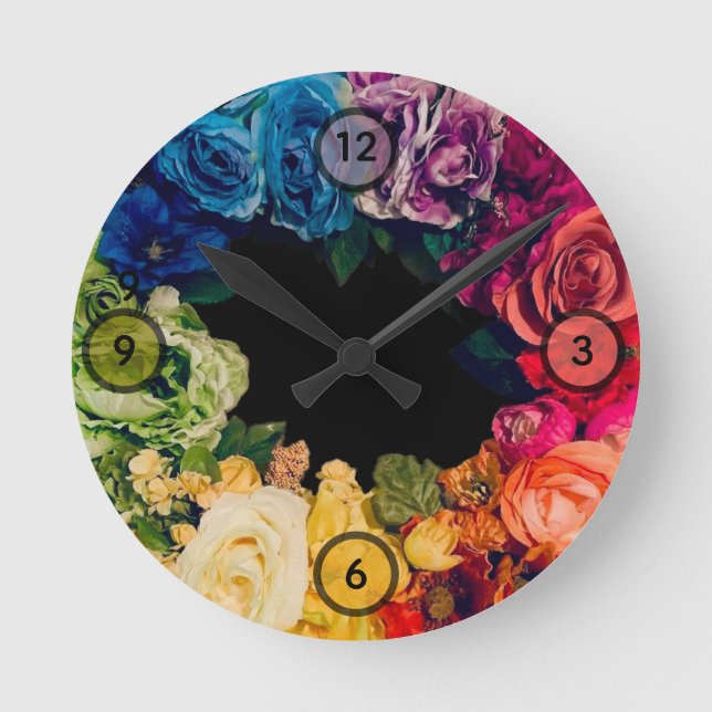 Redondo Mediano Reloj arcoiris floral (Anverso)