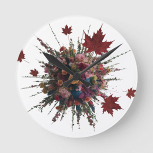 Redondo Mediano Reloj artístico de pared de ráfagas florales - Mod