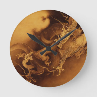 Redondo Mediano Reloj asiático del arte de la fantasía del dragón