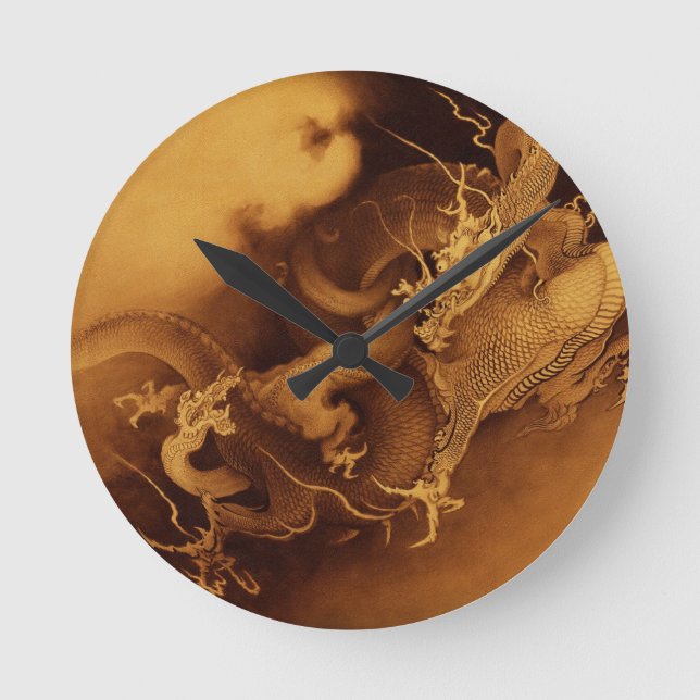 Redondo Mediano Reloj asiático del arte de la fantasía del dragón (Anverso)