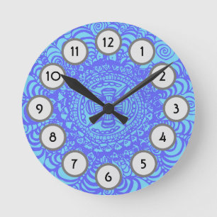 Redondo Mediano Reloj azul celestial azteca Mandala