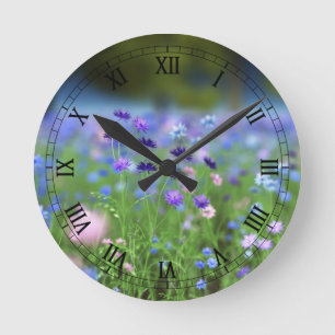 Redondo Mediano Reloj azul de flor