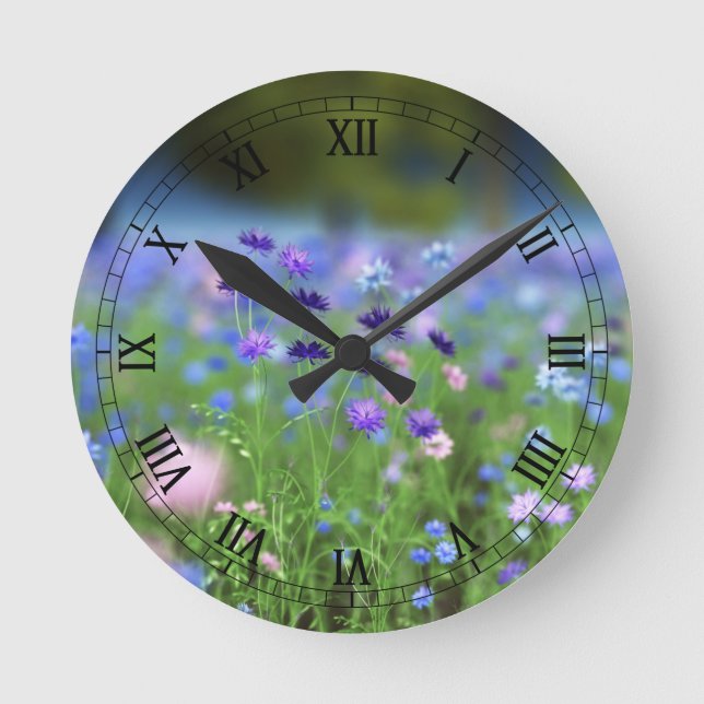 Redondo Mediano Reloj azul de flor (Anverso)
