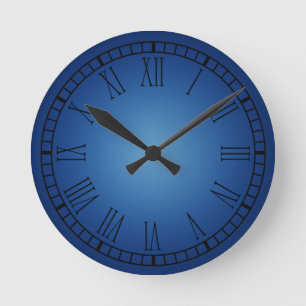 Redondo Mediano Reloj azul del número romano