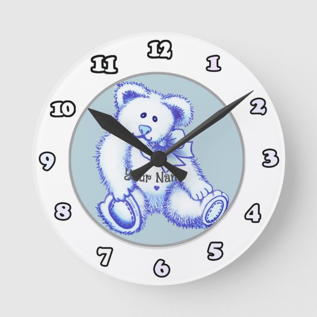 Redondo Mediano Reloj Blue Teddy Bear (Anverso)