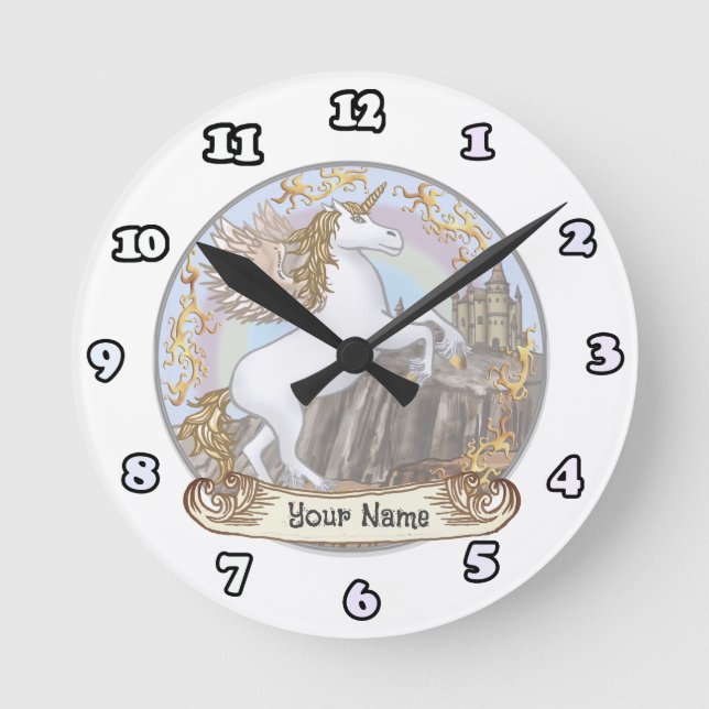 Redondo Mediano Reloj Castillo Unicornio Pegasus (Anverso)