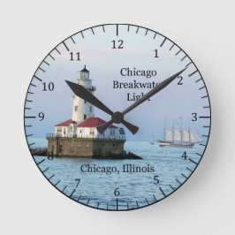 Redondo Mediano Reloj Chicago Breakwater Light and boat