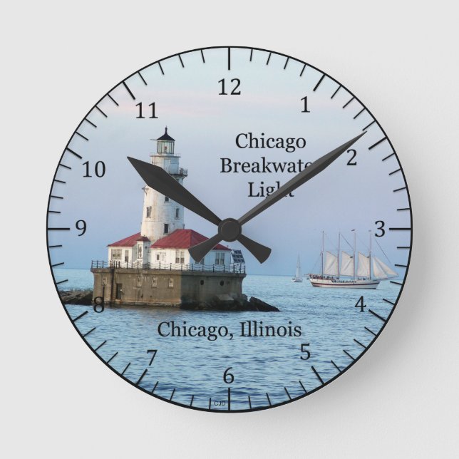 Redondo Mediano Reloj Chicago Breakwater Light and boat (Anverso)