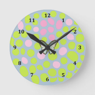 Redondo Mediano Reloj colorido brillante en puntos rosados y verde
