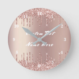 Redondo Mediano Reloj con Brillo de Oro Rosa Regalo con Texto Pers