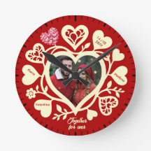 Reloj con corazón de foto de crema roja personaliz