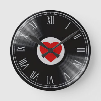Redondo Mediano Reloj con disco de vinilo y elementos musicales