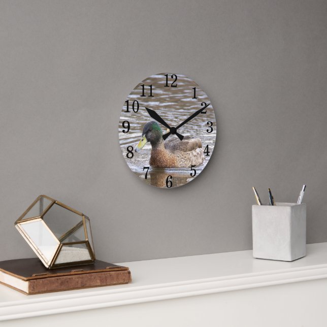 Redondo Mediano Reloj con foto de pato real (Oficina)