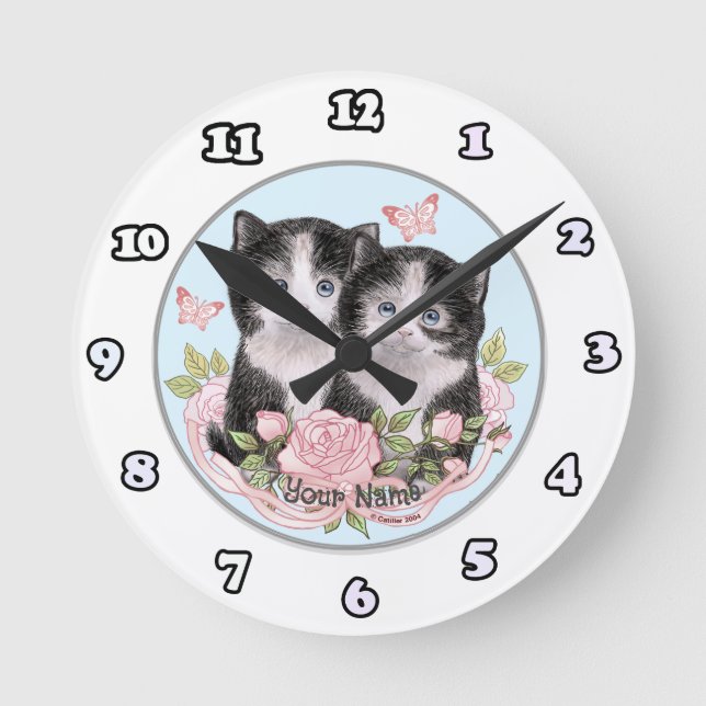 Redondo Mediano Reloj con gatitos muy curos (Anverso)