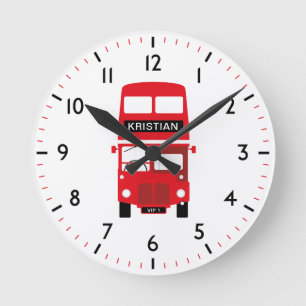 Redondo Mediano Reloj con números personalizado del autobús rojo d