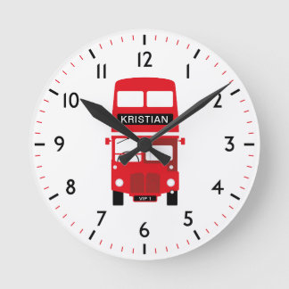 Redondo Mediano Reloj con números personalizado del autobús rojo d