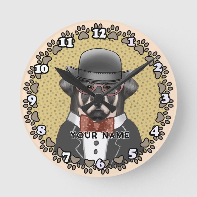 Redondo Mediano Reloj con Rottweiler con gafas (Anverso)