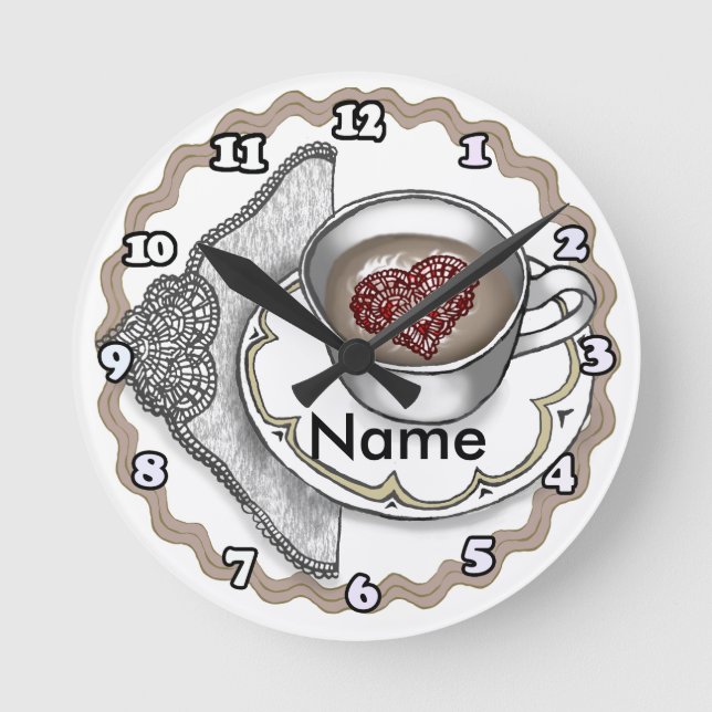 Redondo Mediano Reloj Corazón En Una Taza (Anverso)