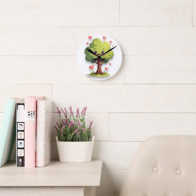 Redondo Mediano Reloj Corazones Rojos Árbol (Sala de lectura)