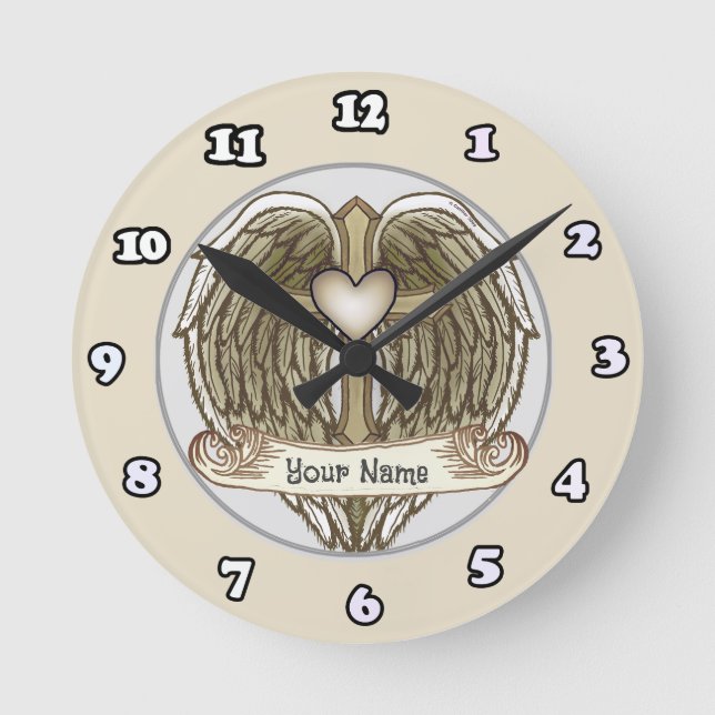 Redondo Mediano Reloj Cruz Alas Corazón (Anverso)