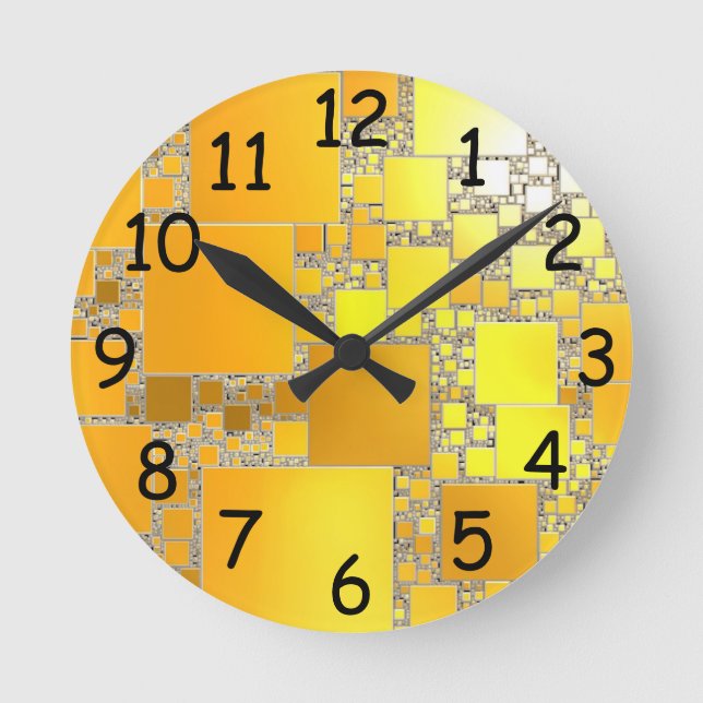 Redondo Mediano Reloj cuadrado amarillo y Naranja (Anverso)