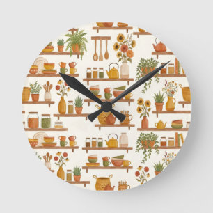 Redondo Mediano Reloj de Acuarela de Estante de Cocina Acogedora
