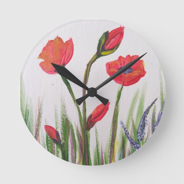 Redondo Mediano Reloj de amapola rojo salvaje (Anverso)