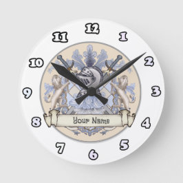 Redondo Mediano Reloj de apellido de Blue Knight Family Crest