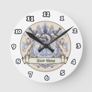 Redondo Mediano Reloj de apellido de Blue Knight Family Crest